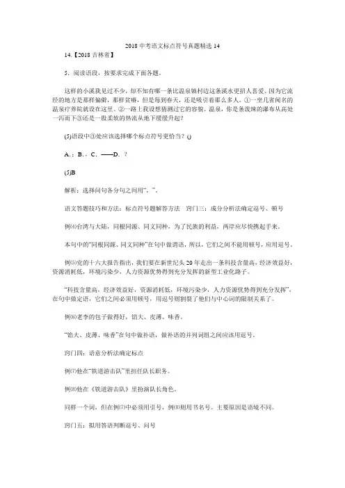 2018中考语文标点符号真题精选14