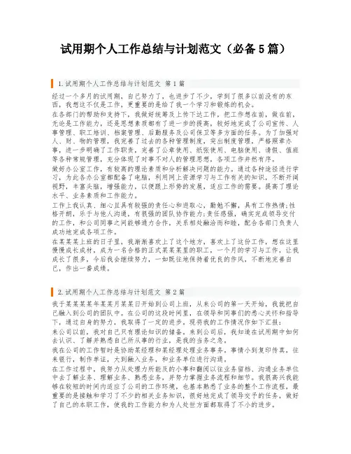 试用期个人工作总结与计划范文(必备5篇)