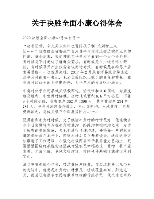 关于决胜全面小康心得体会