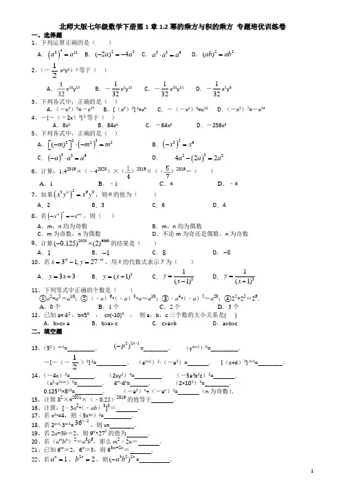 北师大版七年级数学下册第1章1.2幂的乘方与积的乘方 专题培优训练卷