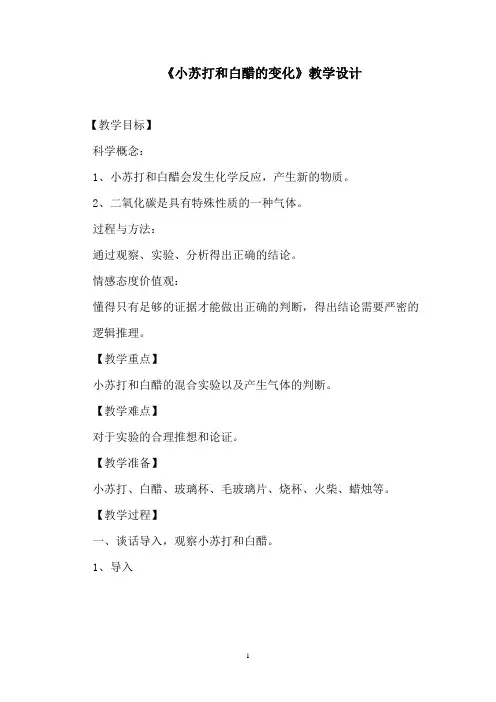 小苏打和白醋的变化优秀教学设计