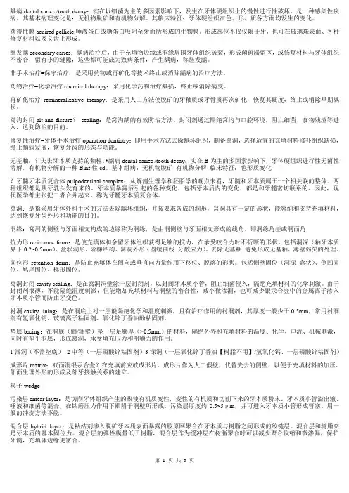 牙体牙髓名解