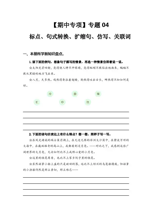部编版小学五年级语文下册期中专项复习专题04标点、句式转换、扩缩句、仿写、关联词