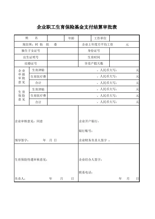 企业女职工生育保险审批表