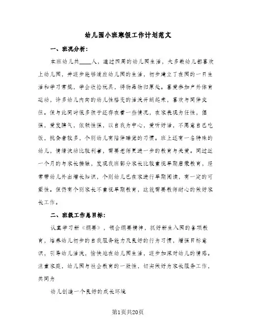 2024年幼儿园小班寒假工作计划范文（6篇）