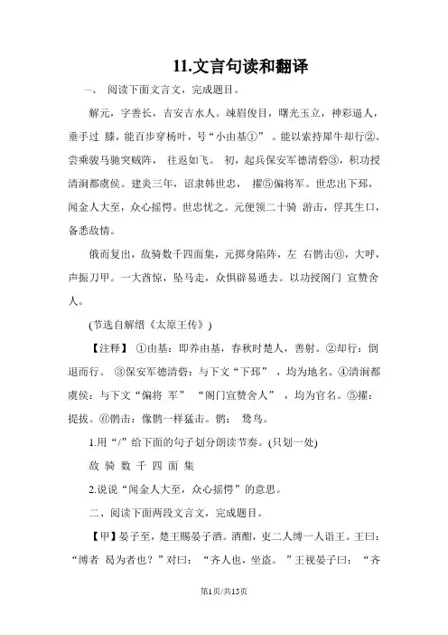 中考语文专题突破-11.文言句读和翻译同步练习