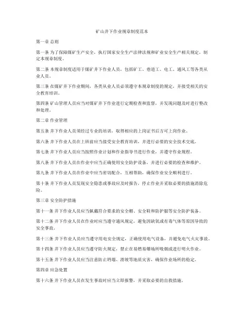 矿山井下作业规章制度范本