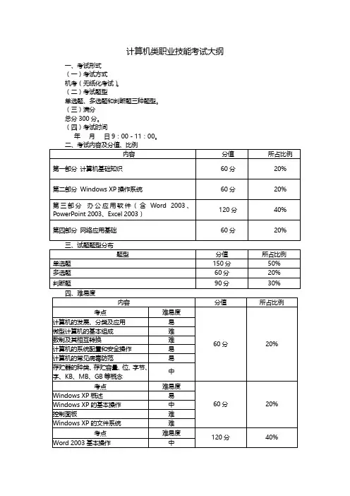 计算机类考试大纲云南三校生