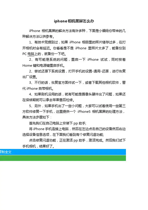 iphone相机黑屏怎么办