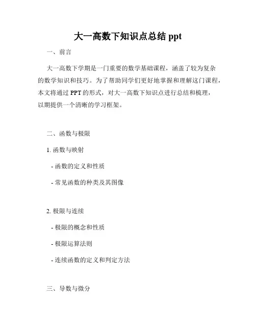 大一高数下知识点总结ppt