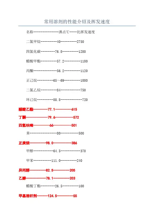 常用溶剂的性能介绍及挥发速度