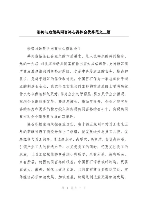 形势与政策共同富裕心得体会优秀范文三篇