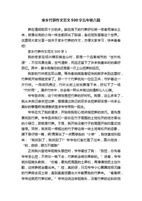 家乡竹笋作文范文500字五年级六篇