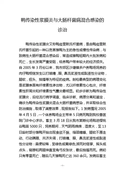 鸭传染性浆膜炎与大肠杆菌病混合感染的诊治