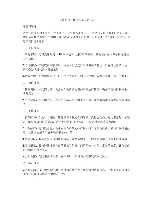 导购明日工作计划范文怎么写