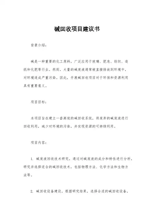 碱回收项目建议书