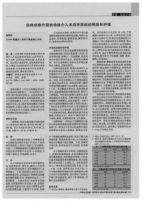 经桡动脉行冠状动脉介入术后并发症的预防和护理
