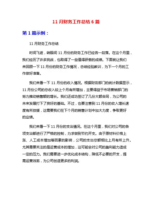 11月财务工作总结6篇