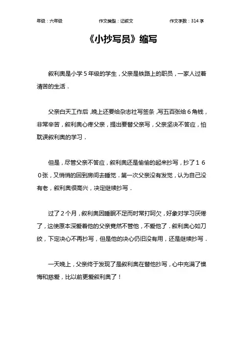 《小抄写员》缩写作文【小学六年级300字】_2