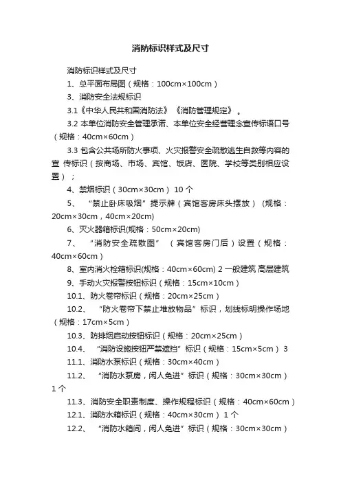 消防标识样式及尺寸