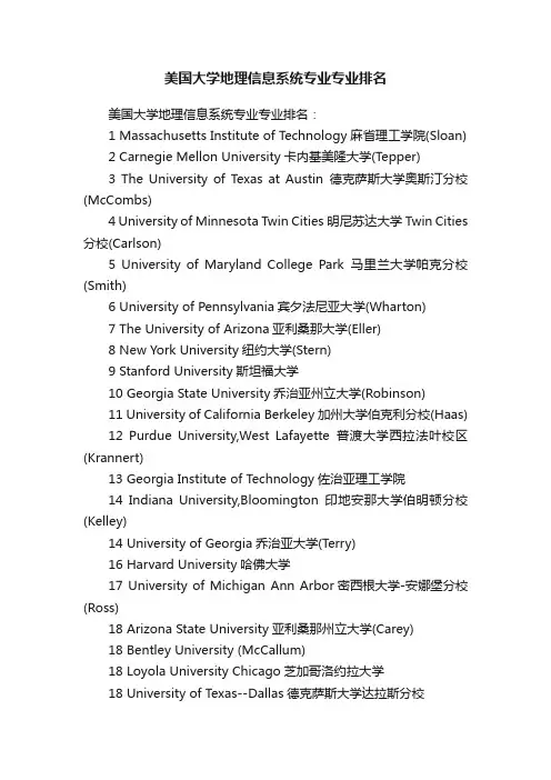 美国大学地理信息系统专业专业排名
