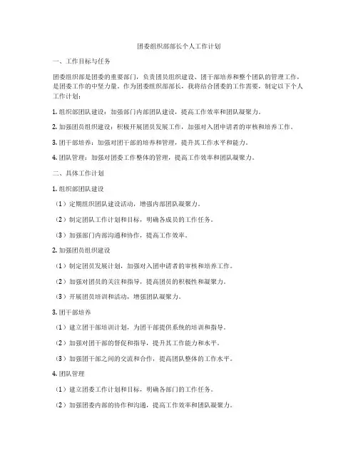 团委组织部部长个人工作计划