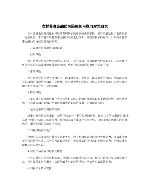 农村普惠金融的风险控制问题与对策研究