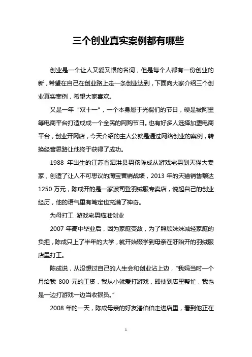 三个创业真实案例都有哪些