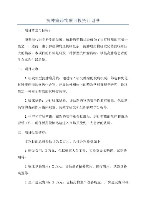 抗肿瘤药物项目投资计划书