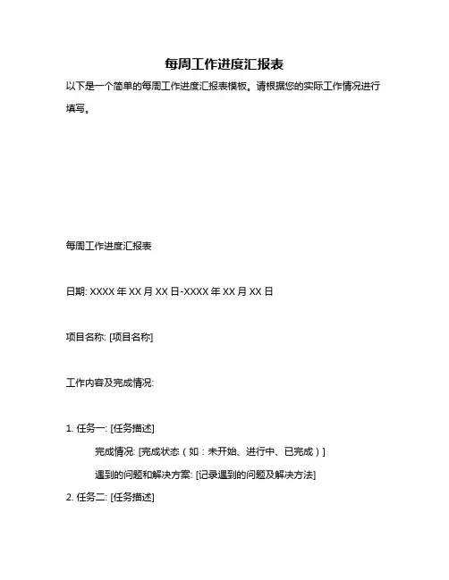 每周工作进度汇报表