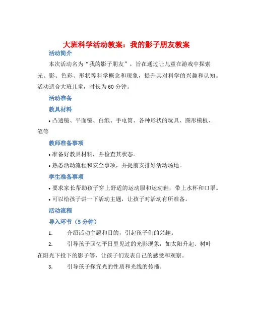 大班科学活动教案：我的影子朋友教案(附教学反思)