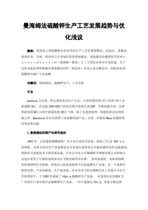 曼海姆法硫酸钾生产工艺发展趋势与优化浅议