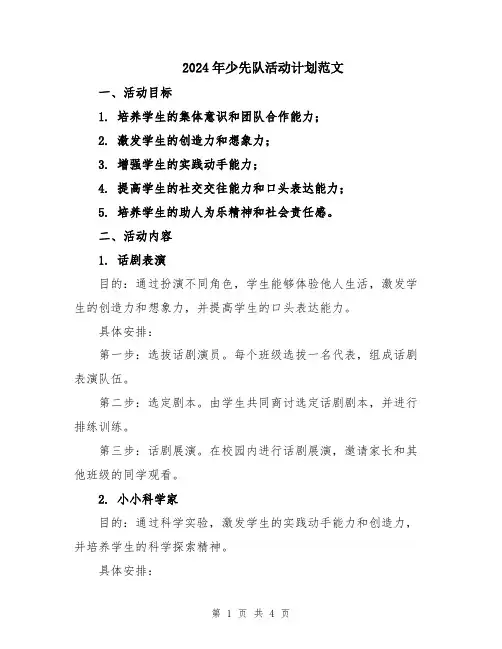 2024年少先队活动计划范文