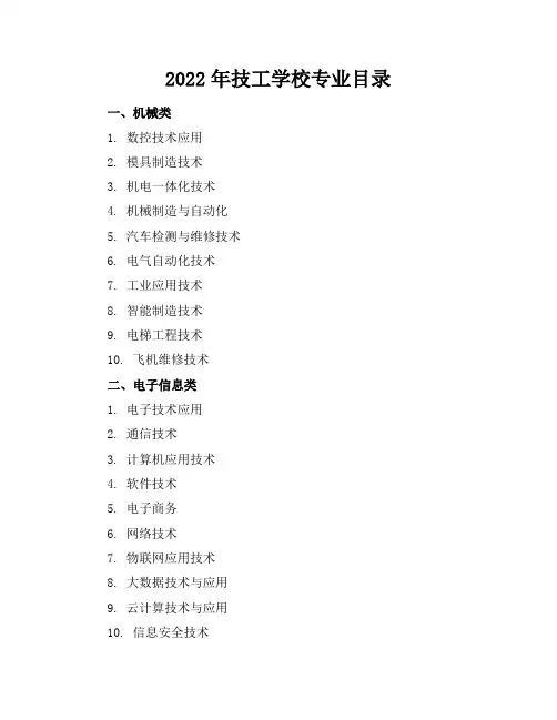 2022年技工学校专业目录