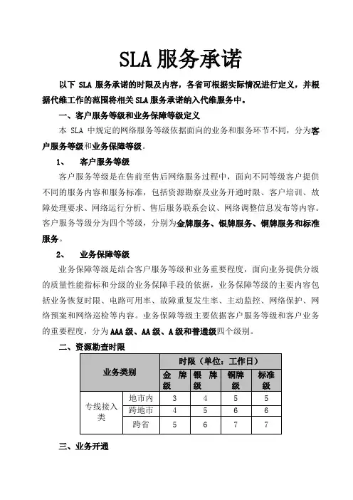 SLA服务标准  最新