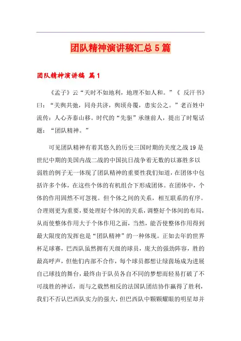 团队精神演讲稿汇总5篇