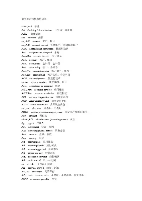 商务英语常用缩略语表