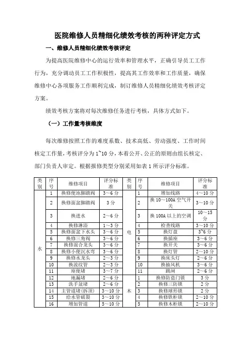 医院维修人员精细化绩效考核的两种评定方式