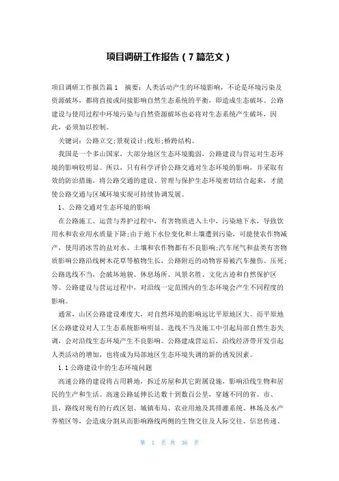 项目调研工作报告(7篇范文)