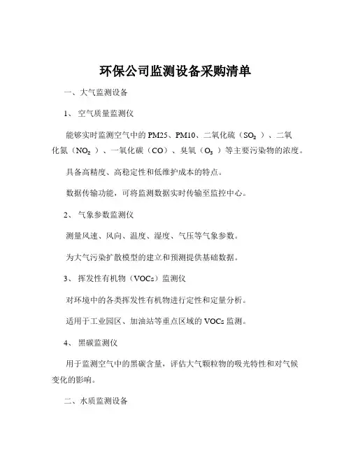 环保公司监测设备采购清单