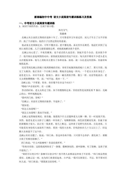 新部编初中中考 语文小说阅读专题训练练习及答案