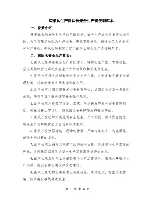 综采队生产副队长安全生产责任制范本（2篇）