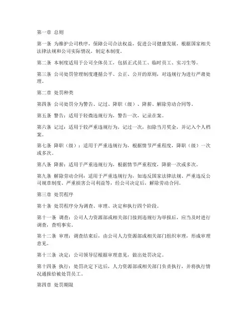 公司处罚管理制度