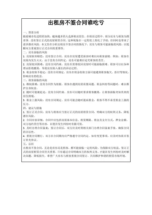 出租房不签合同谁吃亏