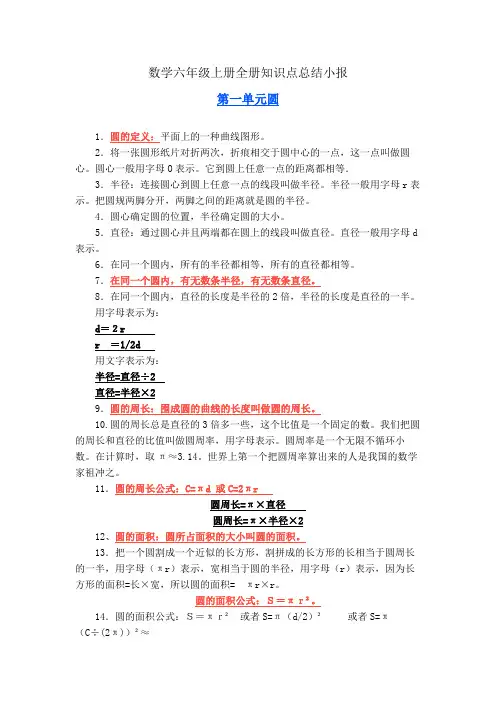 六年级上册数学总结小报