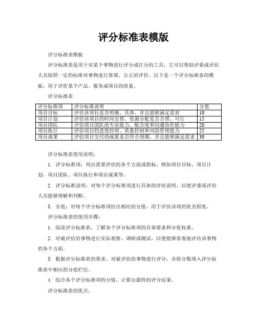 评分标准表模版