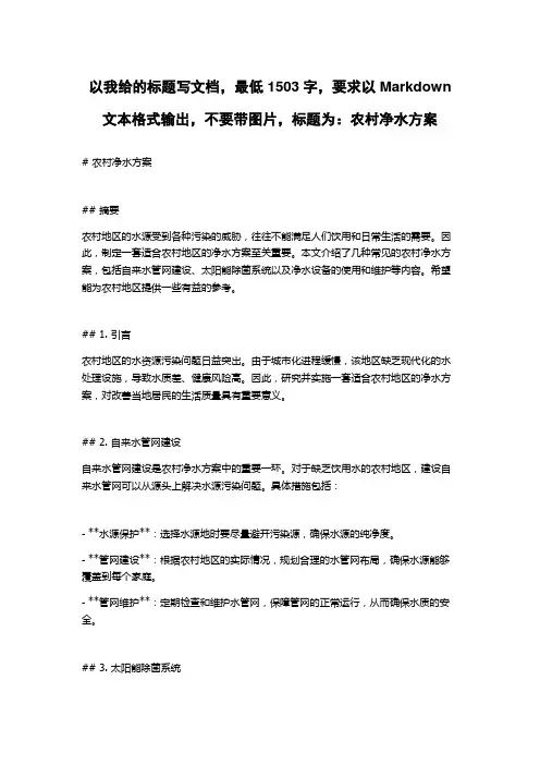 农村净水方案