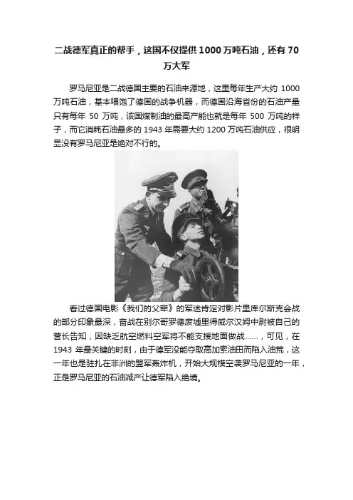 二战德军真正的帮手，这国不仅提供1000万吨石油，还有70万大军