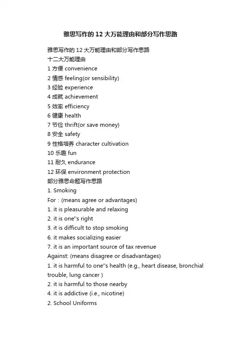 雅思写作的12大万能理由和部分写作思路