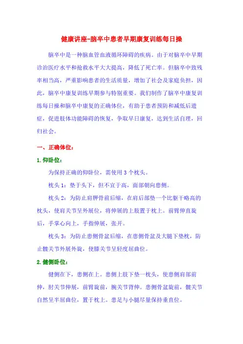 健康讲座-脑卒中患者早期康复训练每日操
